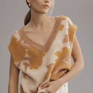 Anthropologie Maeve Floral V-Neck Sweater Vest Size S *Excellent Condition*